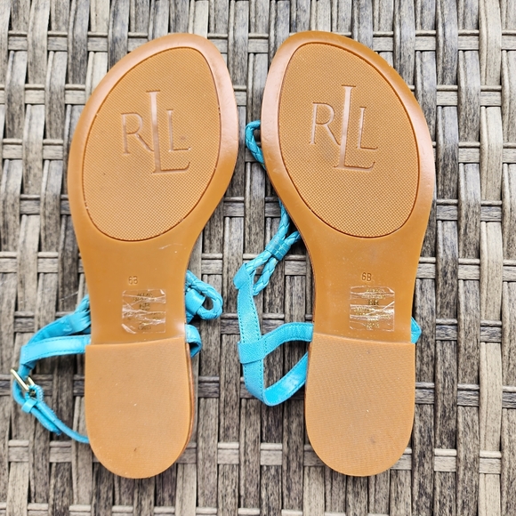 NWOT LAUREN RALPH LAUREN    ALEXA TURQUOISE BRAIDED LEATHER SANDALS - SI… - Picture 3 of 9